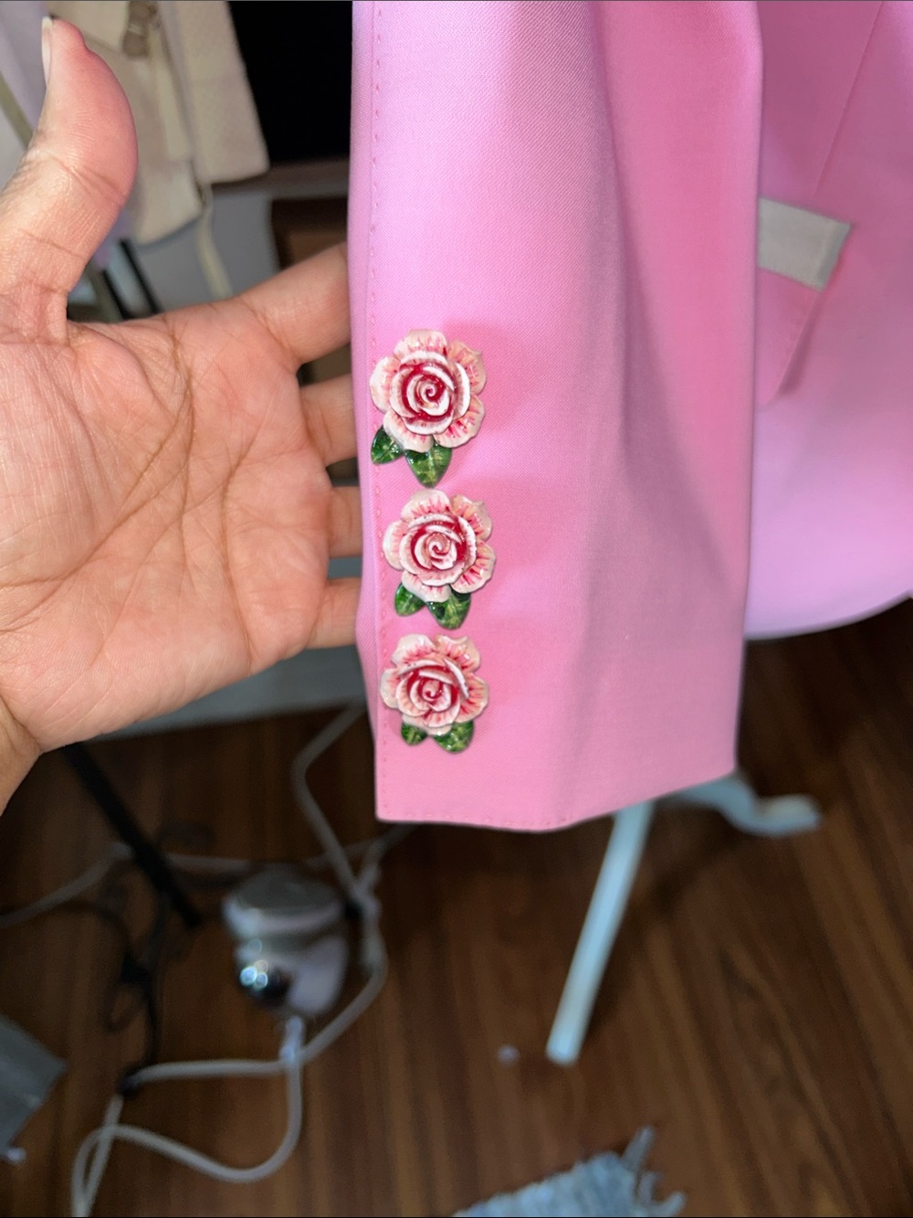 Dolce & Gabbana Pink Satin-Trim Blazer with Floral Pins - Picture 5 of 8